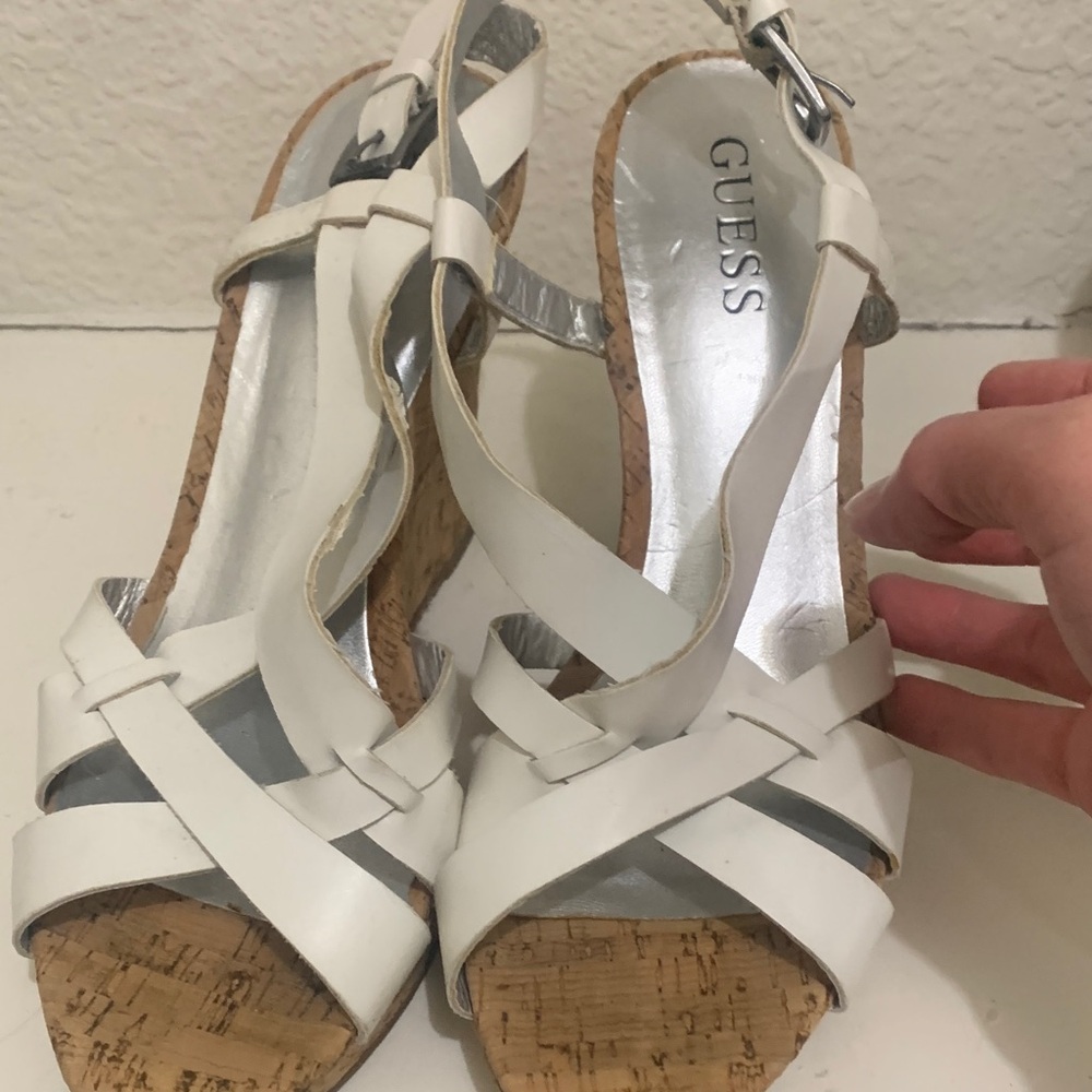 Guess White Wedge Sandals